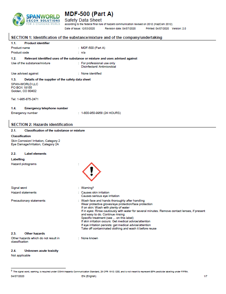 MDF 500 Safety Data Sheet